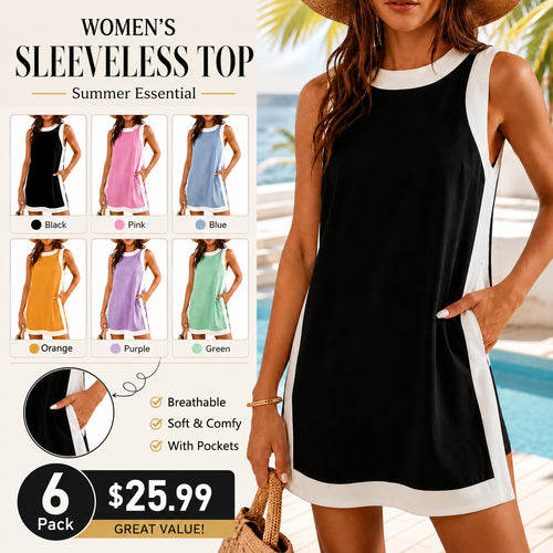 📢📢Summer Sale ⏰Women's Casual Color Block Sleeveless Tops Matching Shorts